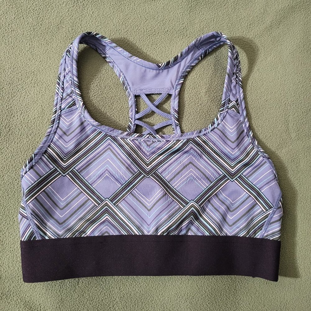 Victoria's Secret Sports Bra Lace Up Racerback. Grey, Black, White, Blue. Size S